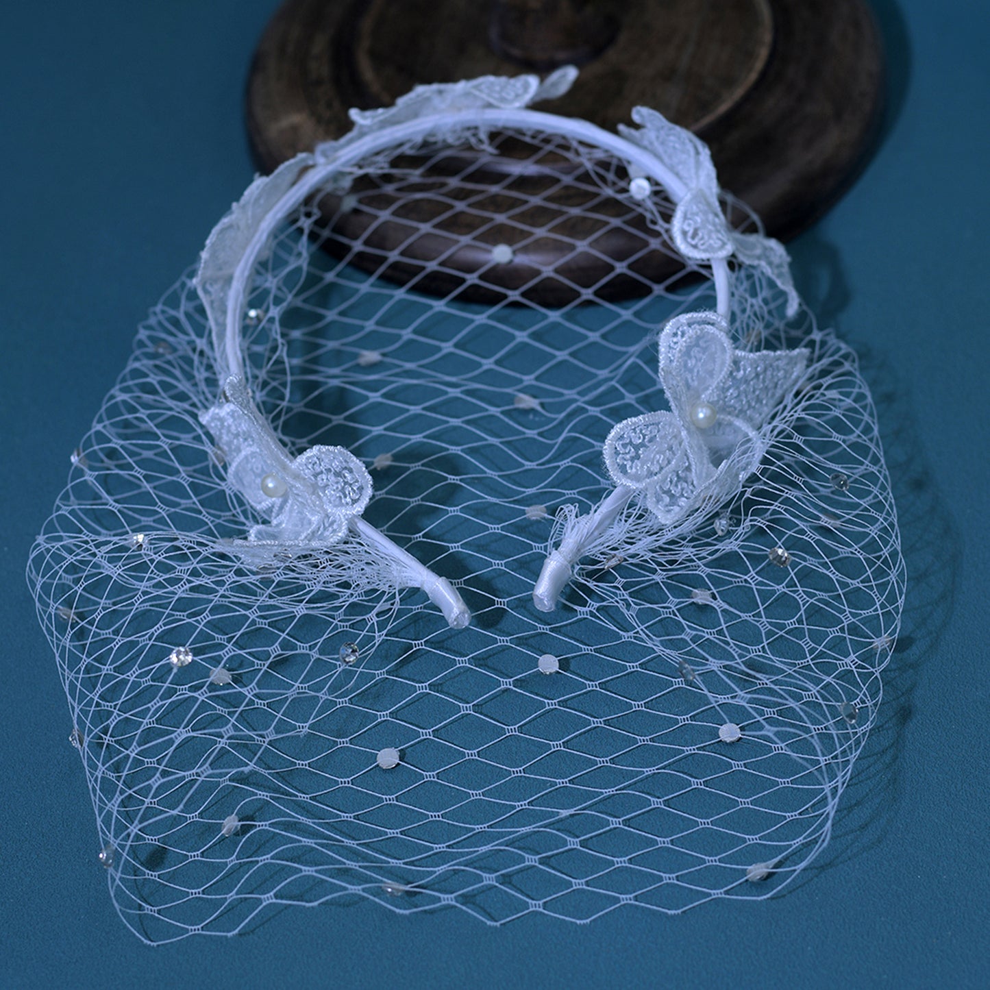 Rhinestone Lace Birdcage Bridal Veil Headband - Bridella BMA27