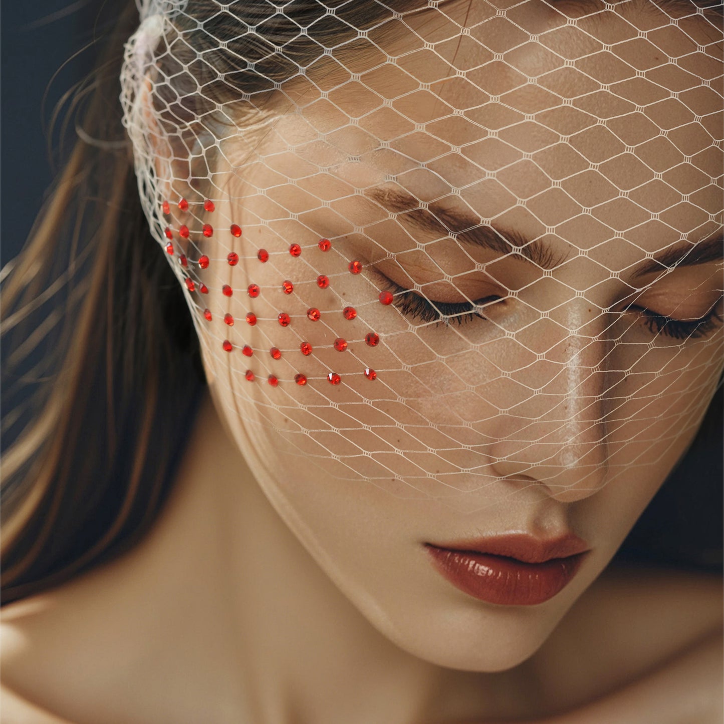 Red Rhinestone Birdcage Bridal Veil Wedding Veil - Bridella BMA39