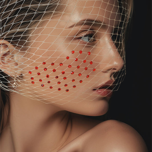 Red Rhinestone Birdcage Bridal Veil Wedding Veil - Bridella BMA39