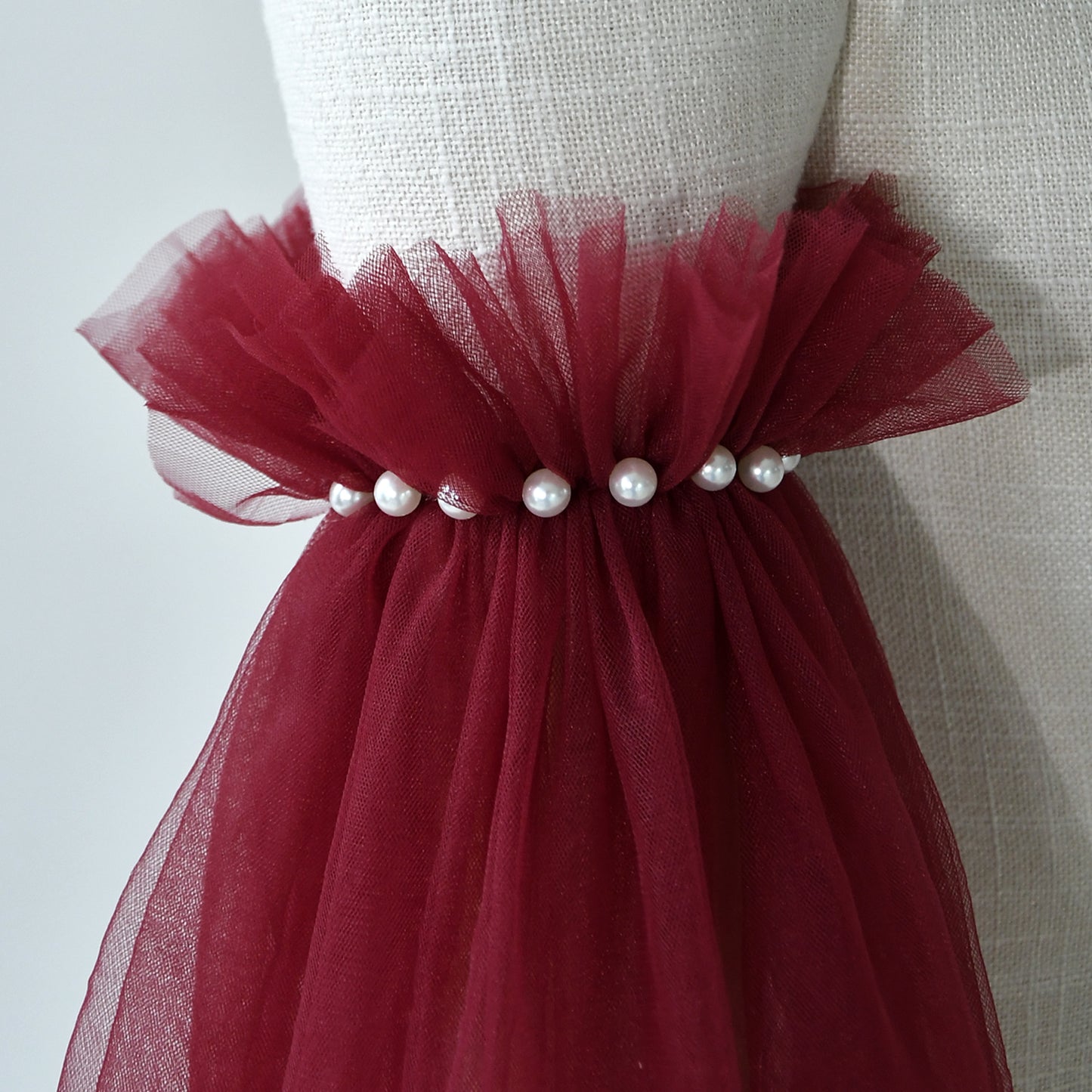Burgundy Fingerless Bridal Gloves Pearl Sleeve Wedding Party Prom Gloves - Bridella BMM20A
