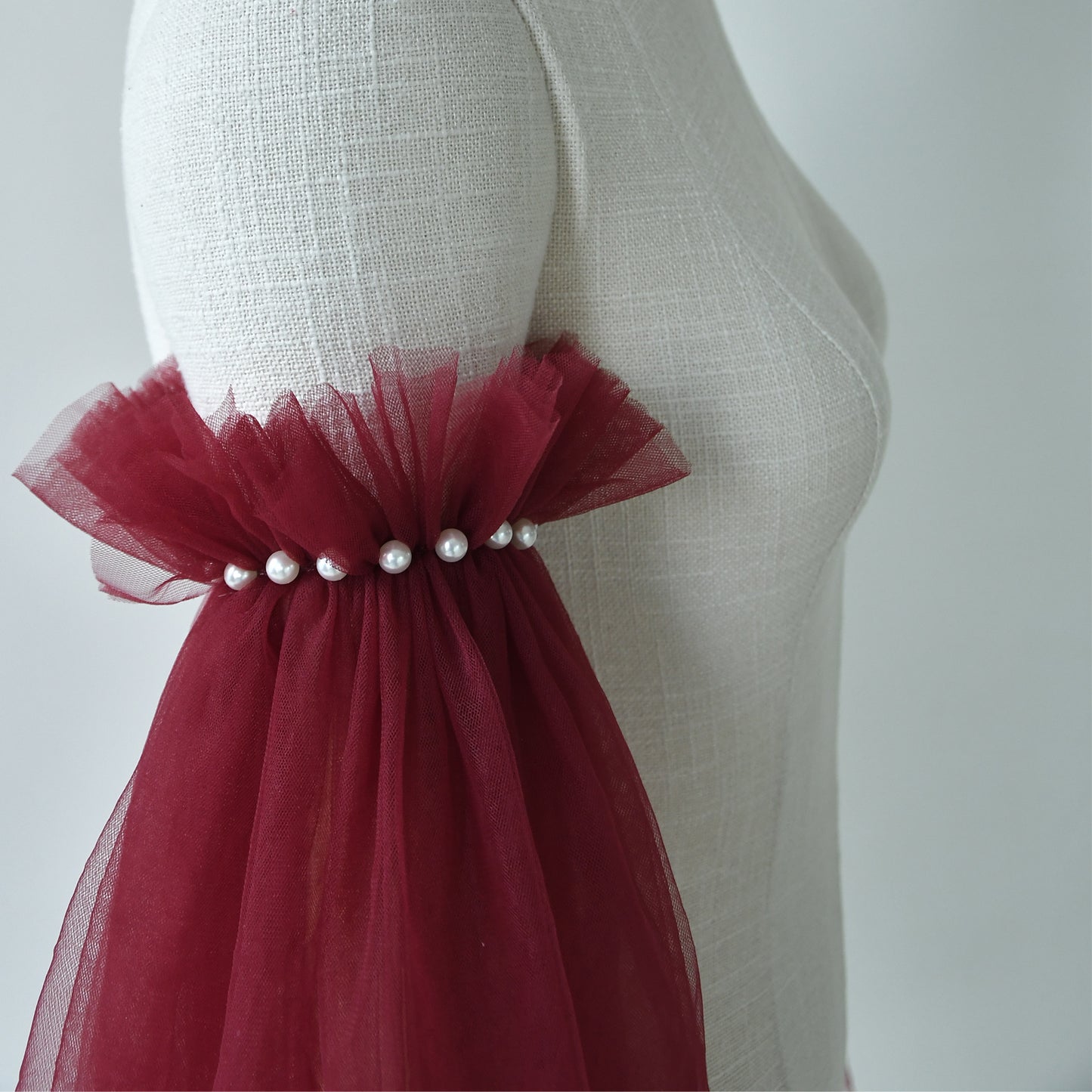 Burgundy Fingerless Bridal Gloves Pearl Sleeve Wedding Party Prom Gloves - Bridella BMM20A