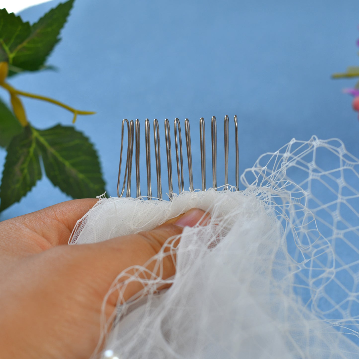 White Beaded Birdcage Bridal Veil Two Layer - Bridella BVA01