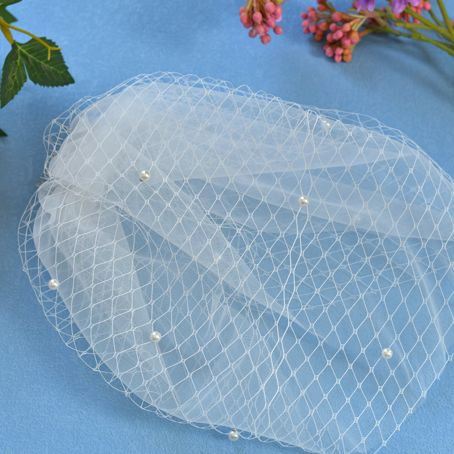 White Beaded Birdcage Bridal Veil Two Layer - Bridella BVA01