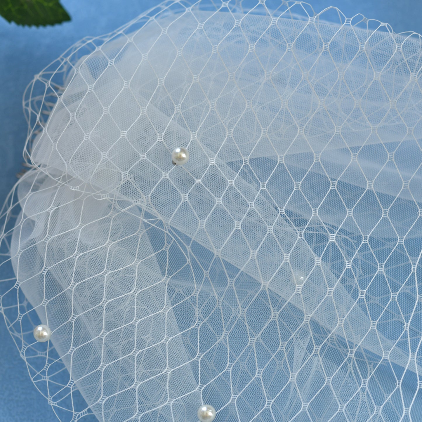 White Beaded Birdcage Bridal Veil Two Layer - Bridella BVA01
