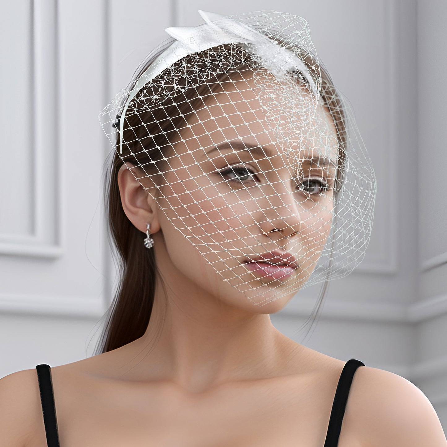 Hot Sale High Quality White Bowknot Mesh Veil Prom Party Hair Comb Veil Bridal Wedding Birdcage Veil - Bridella BVA03