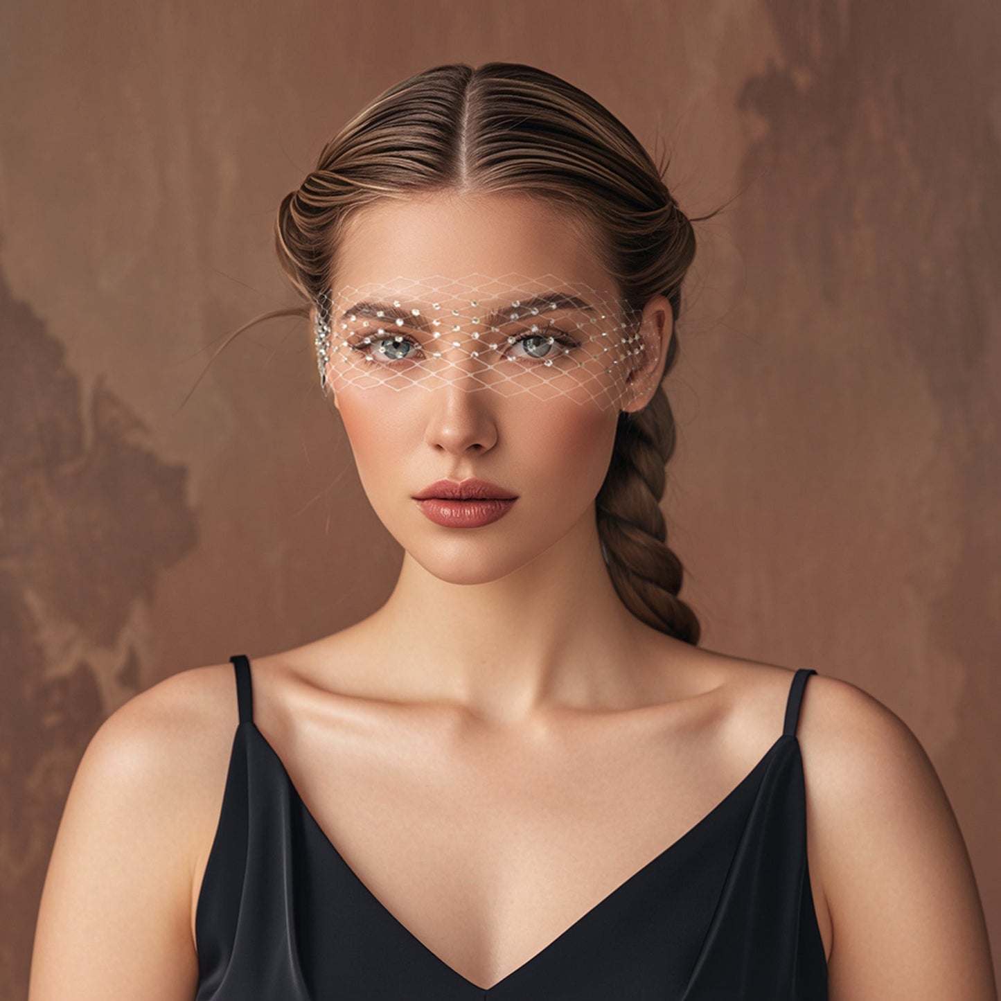 Rhinestone Bridal Face Veil Wedding Headband Veil - Bridella BMA53