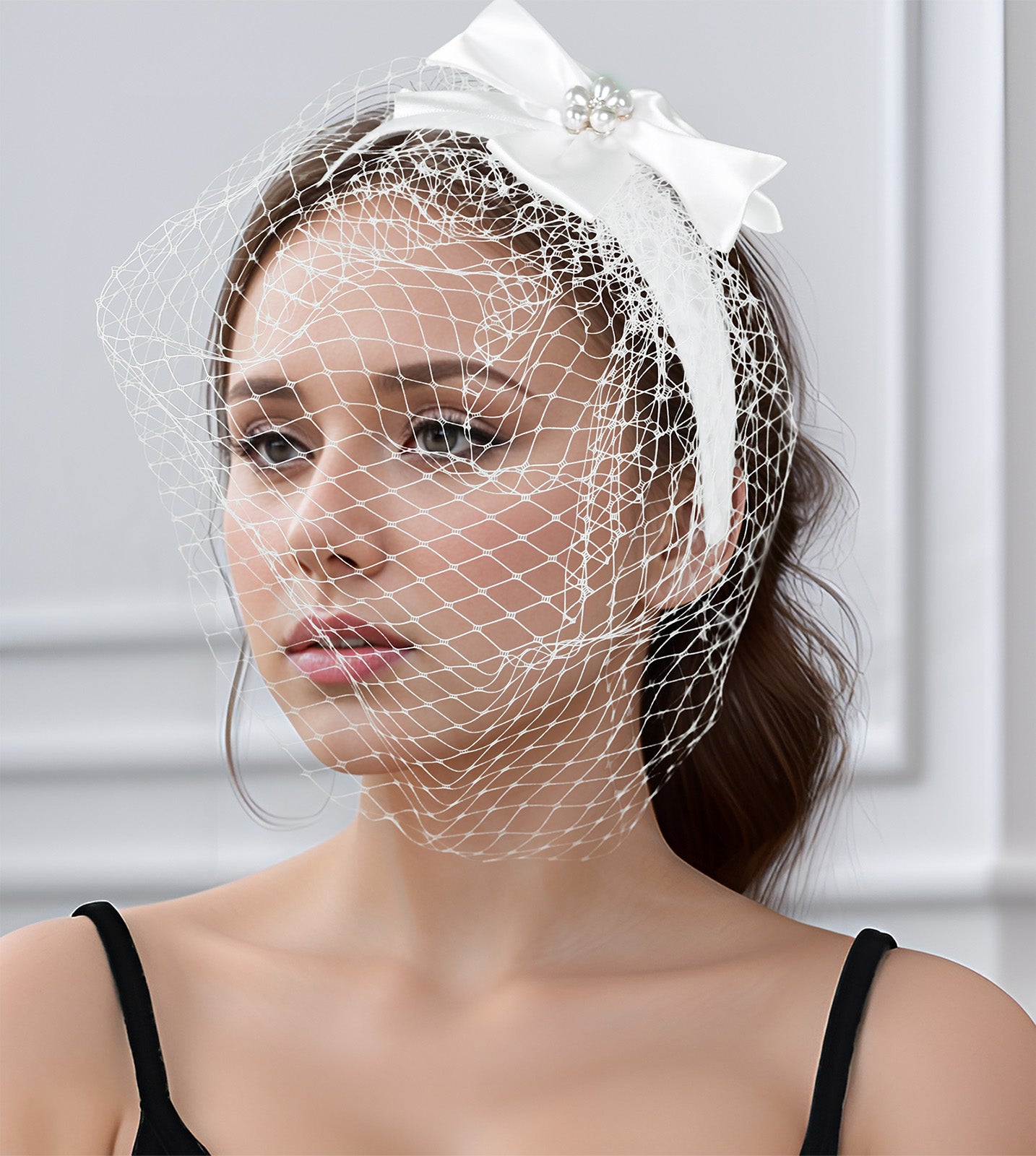 Fashion Ladies Face Accessories Handmade Bow Fishnet Hair Accessories Bridal Wedding Prom Bird Cage Veil - Bridella BVA07