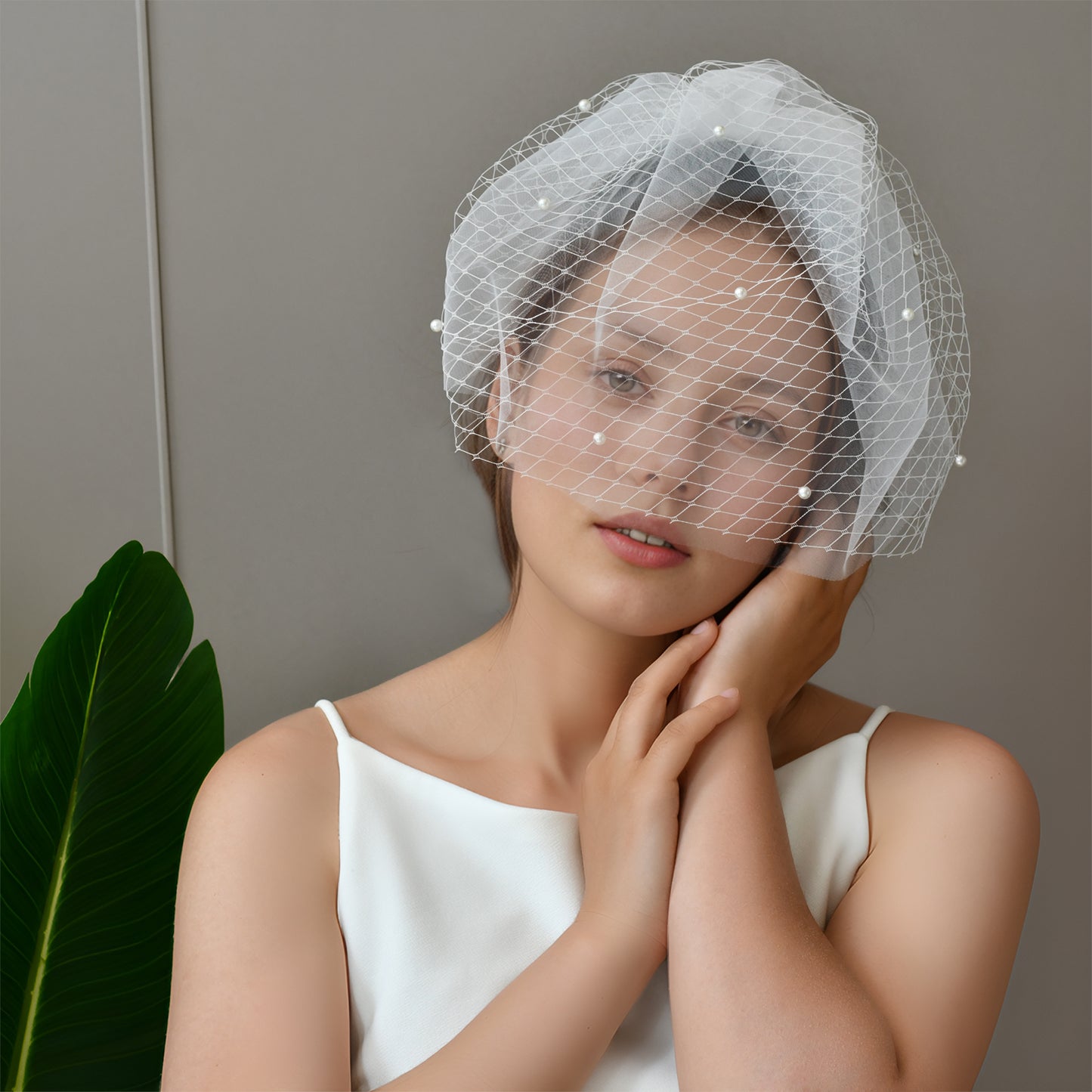 White Beaded Birdcage Bridal Veil Two Layer - Bridella BVA01