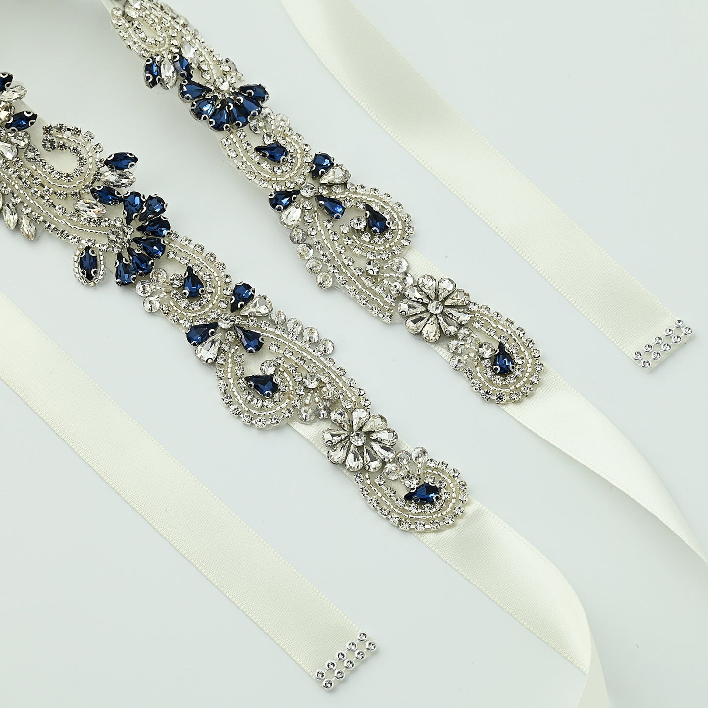 Navy Blue Rhinestone Bridal Sash Wedding Dress Belt – Bridella BS106ML