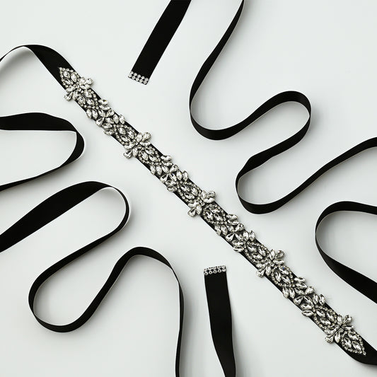 Black Rhinestone Bridal Belt – Bridella BS429