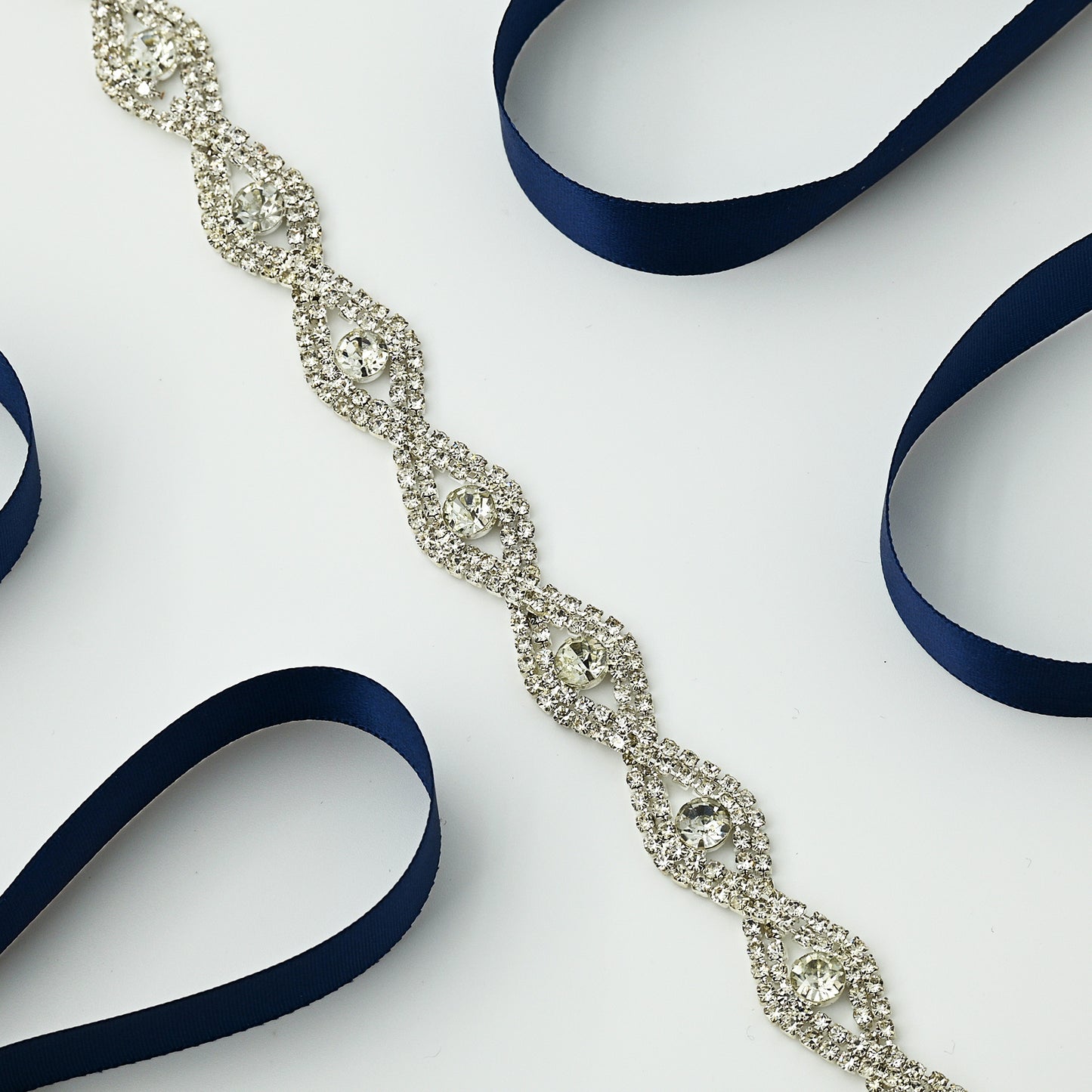 Navy Blue Wedding Rhinestone Bridal Belt - Bridella BS302