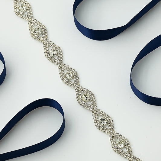 Navy Blue Wedding Rhinestone Bridal Belt - Bridella BS302