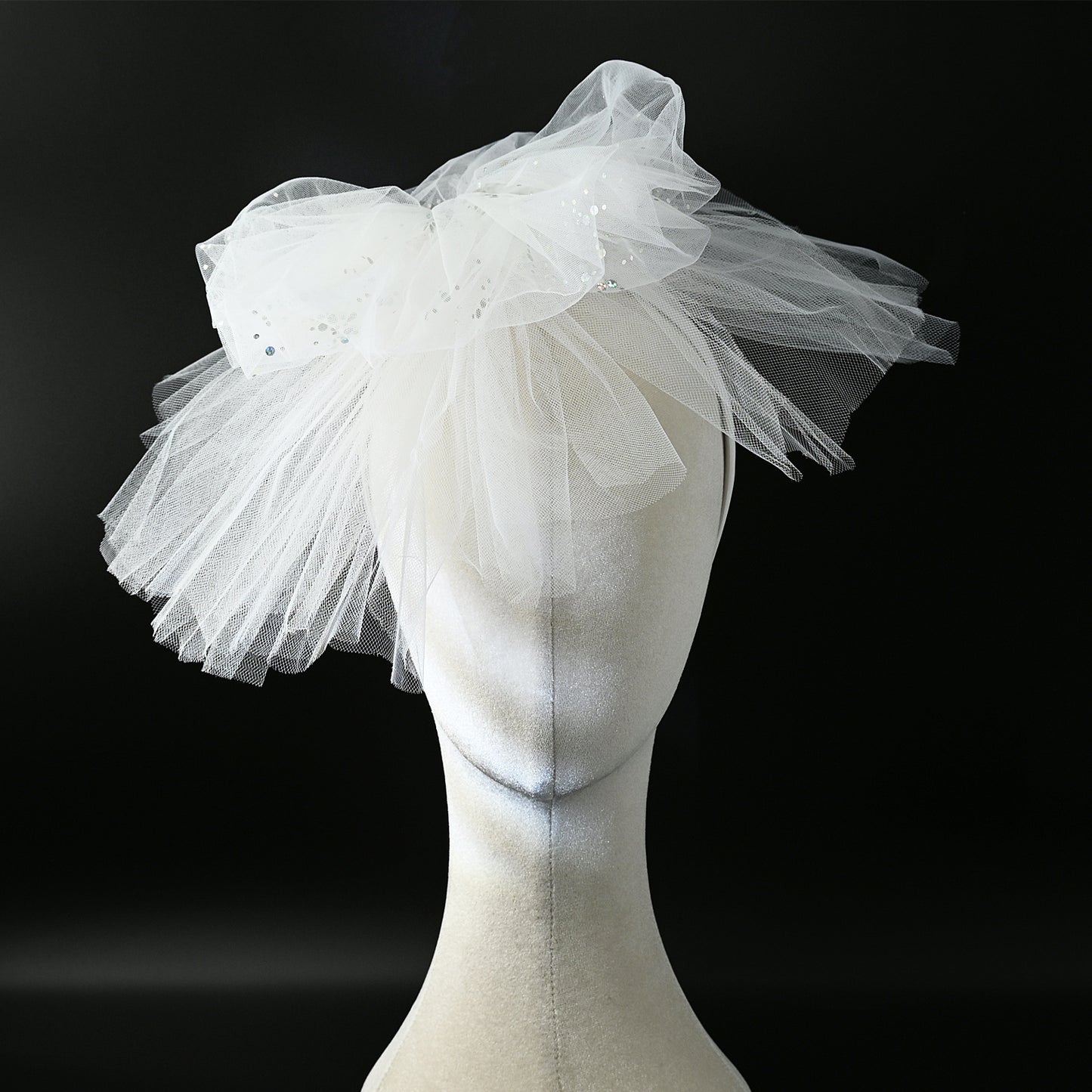 Floral Bridal Blusher Veil Two Layer Sequined Wedding Headband Hair Accessory - Bridella BMA04
