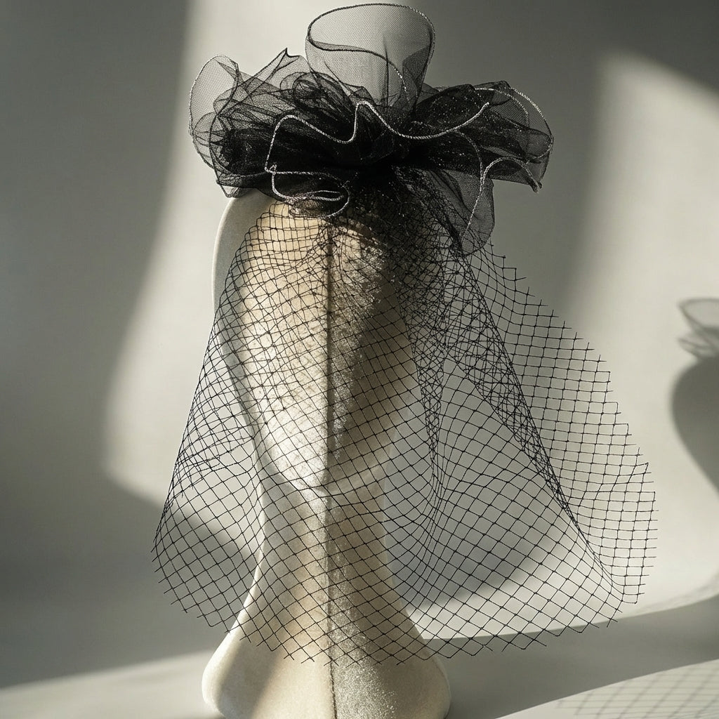 Black Floral Birdcage Bridal Blusher Veil Wedding Hair Accessory Vintage Face Veil - Bridella BMA02-B