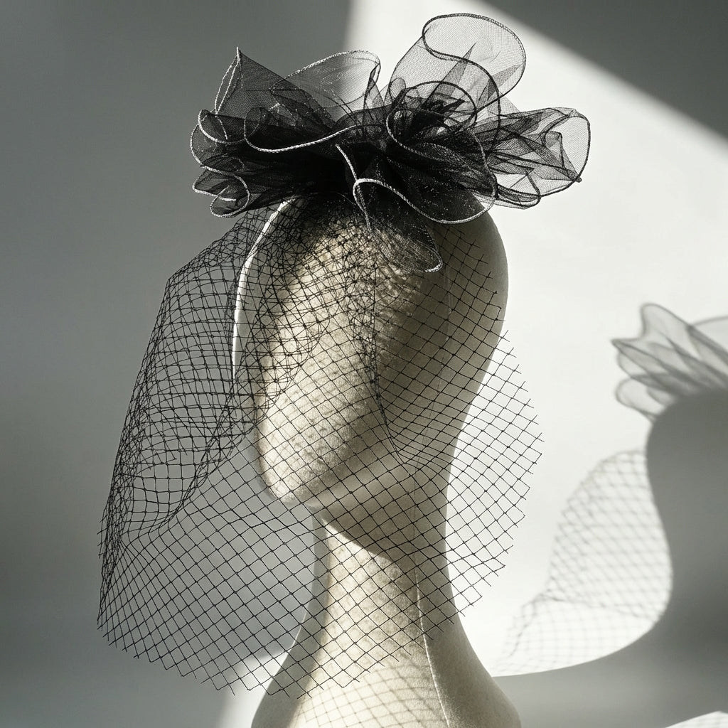 Black Floral Birdcage Bridal Blusher Veil Wedding Hair Accessory Vintage Face Veil - Bridella BMA02-B