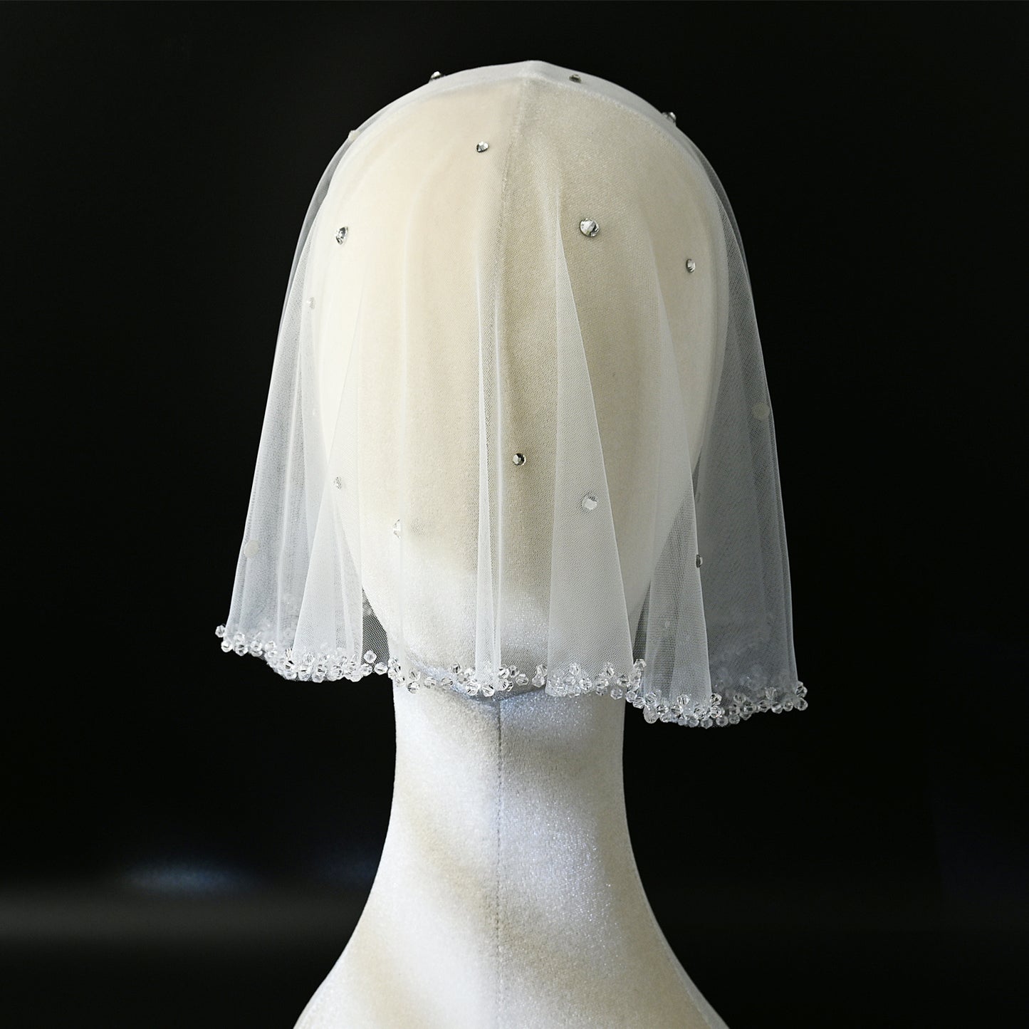 Ivory Crystal Beaded Bridal Blusher Veil Rhinestone Birdcage Wedding Veil - Bridella BMA10-I