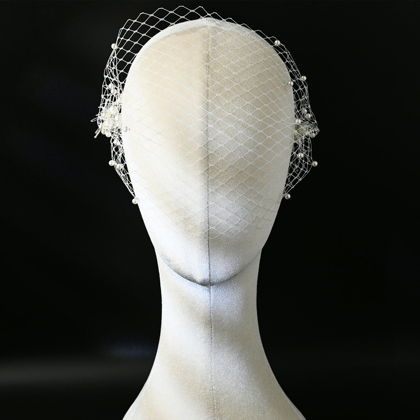 Ivory Pearl Mesh Bridal Headband Wedding Hairpiece - Bridella BMA08
