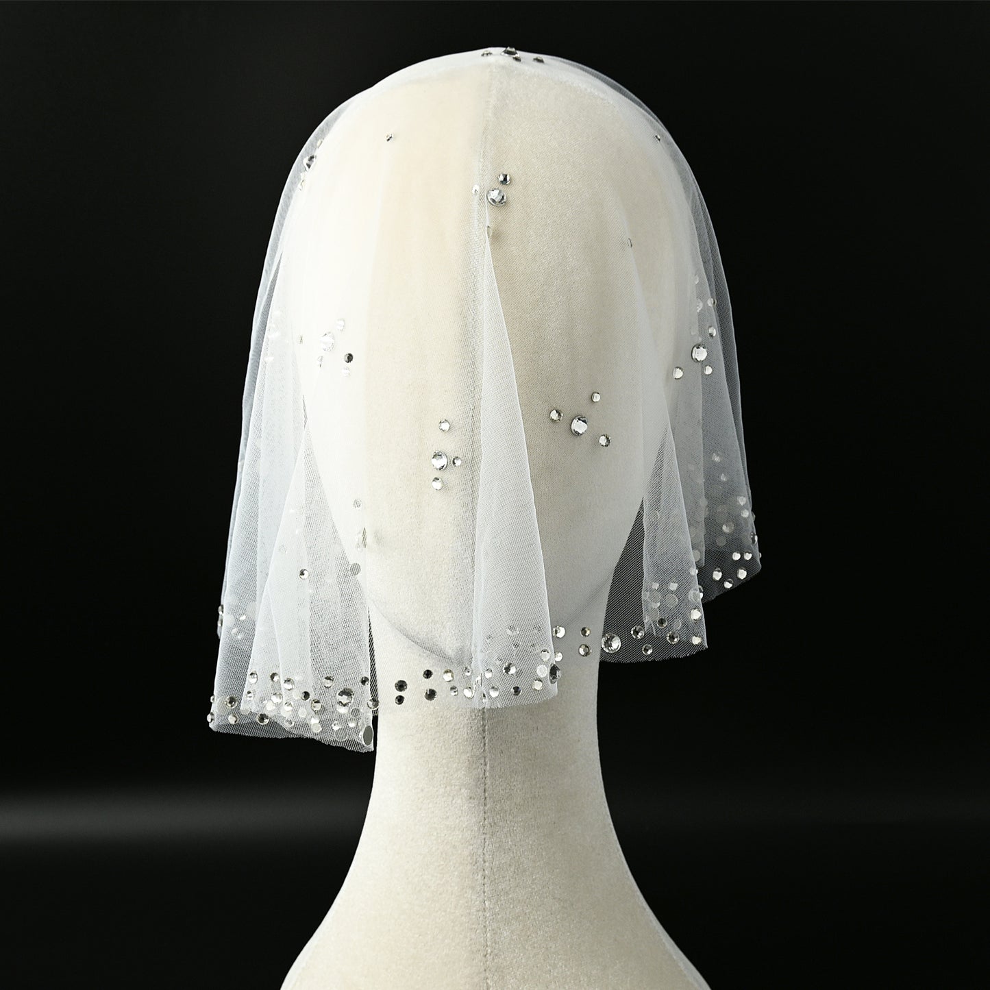 Ivory Rhinestone Mesh Bridal Face Veil Blusher Veil - Bridella BMA14-W
