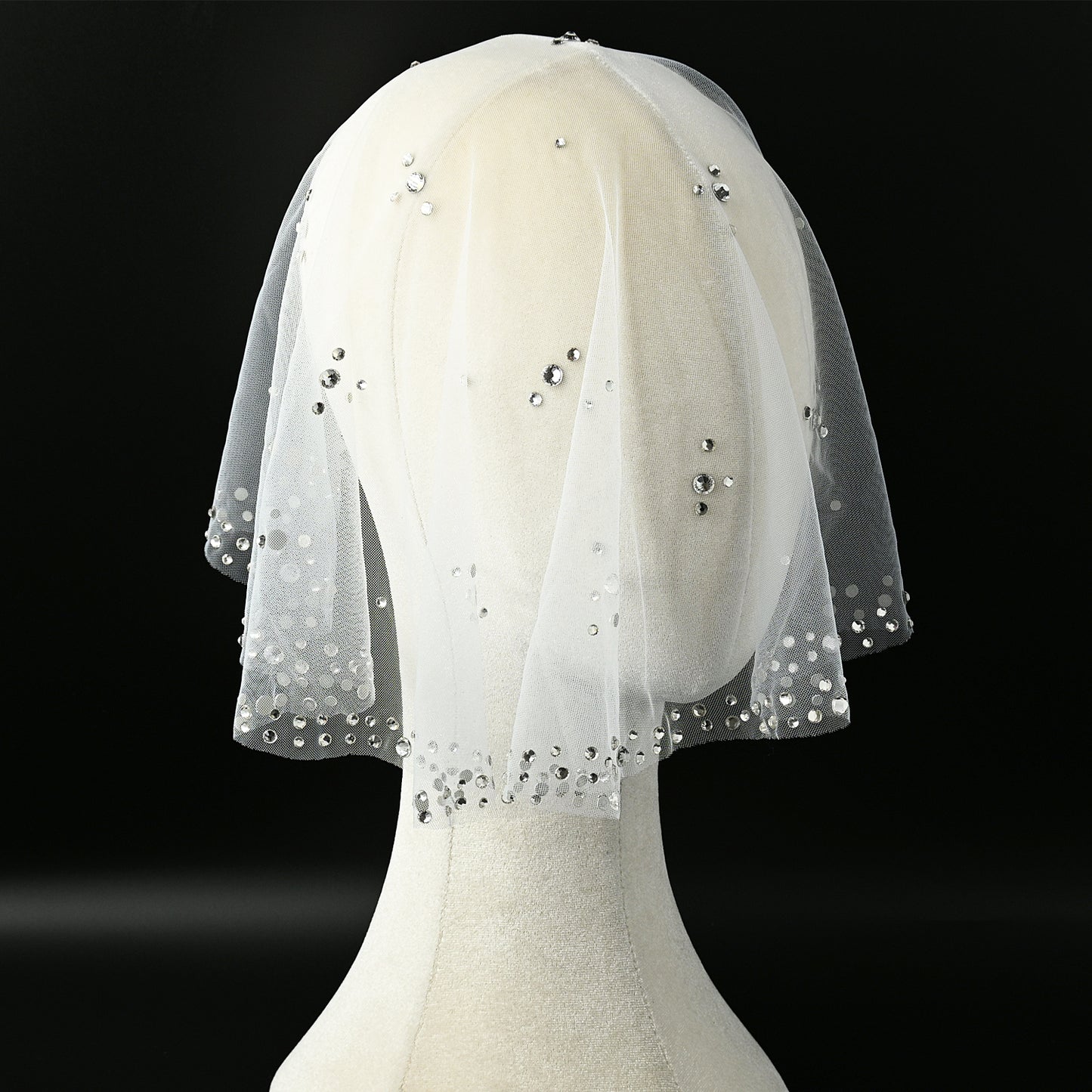Ivory Rhinestone Mesh Bridal Face Veil Blusher Veil - Bridella BMA14-W