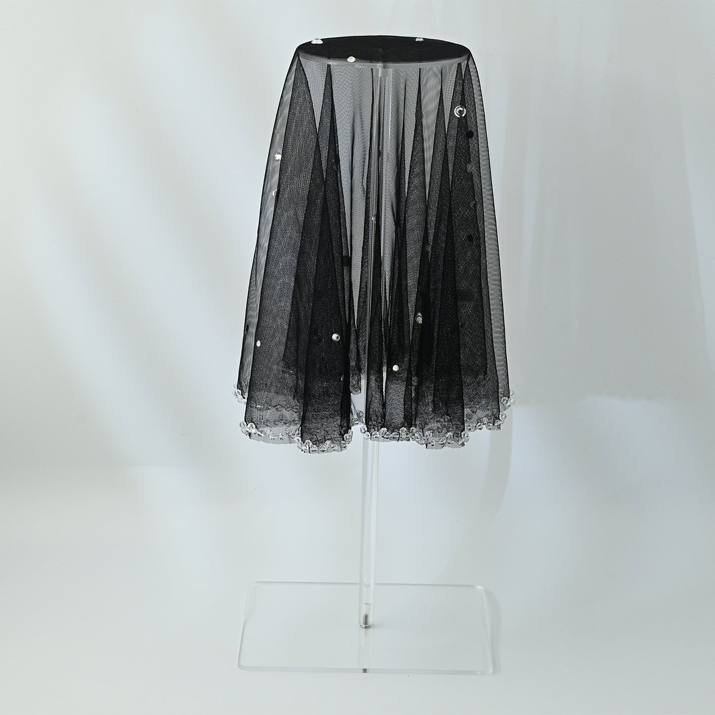 Black Crystal Beaded Bridal Blusher Veil Rhinestone Birdcage Wedding Veil - Bridella BMA10-B