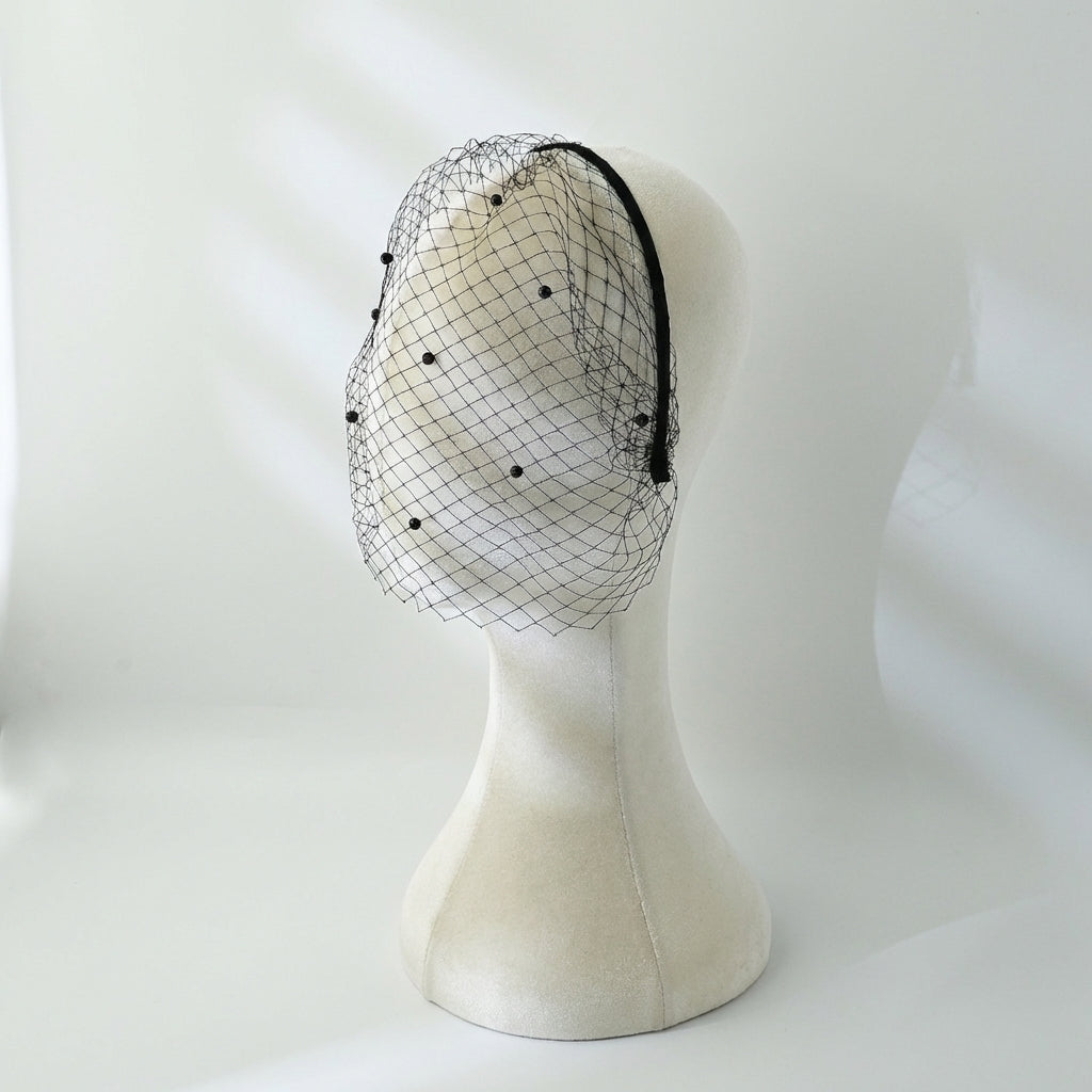 Black Pearl Birdcage Bridal Veil Gothic Wedding Veil - Bridella BMA35