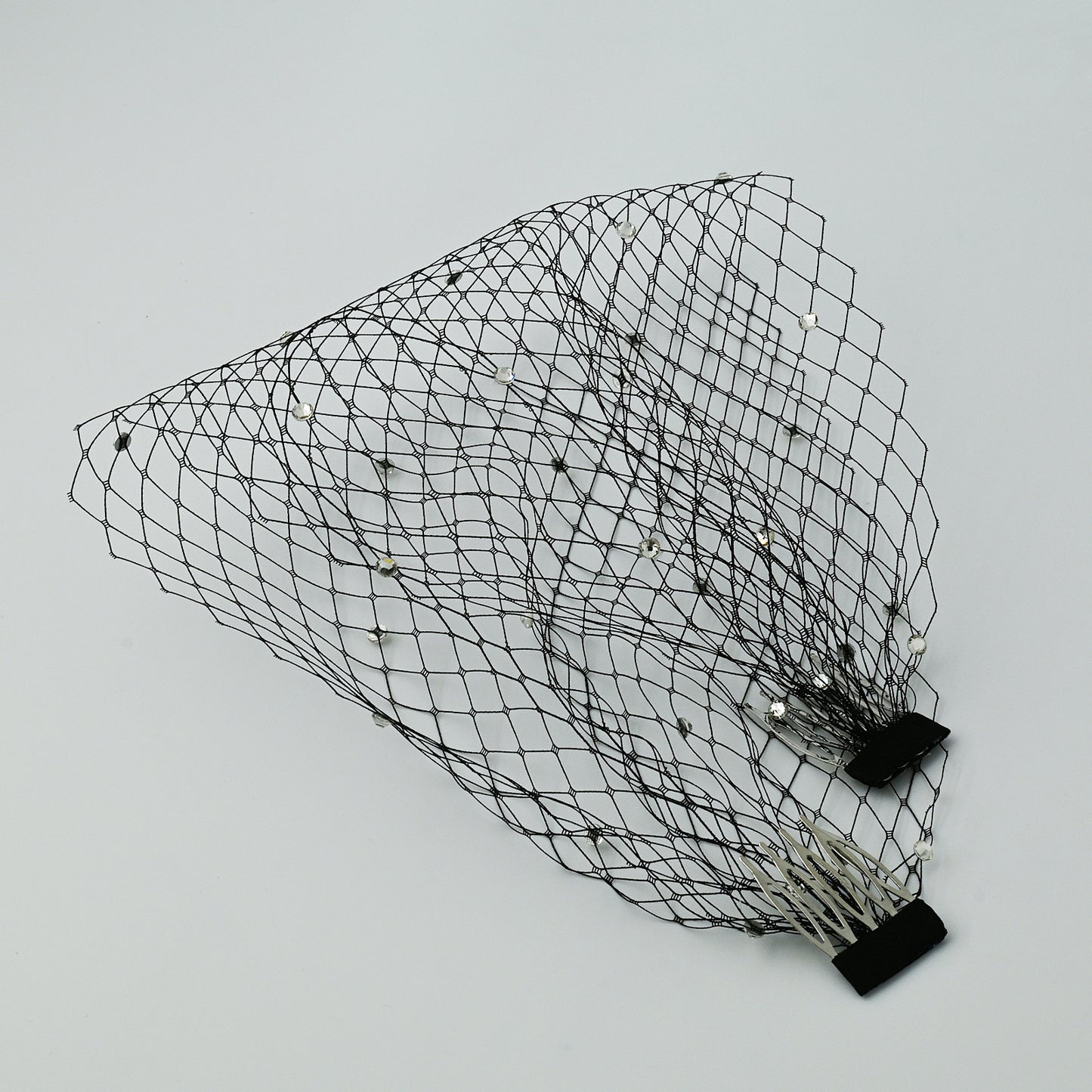 Black Birdcage Bridal Veil Rhinestone Wedding Veil - Bridella BMA42