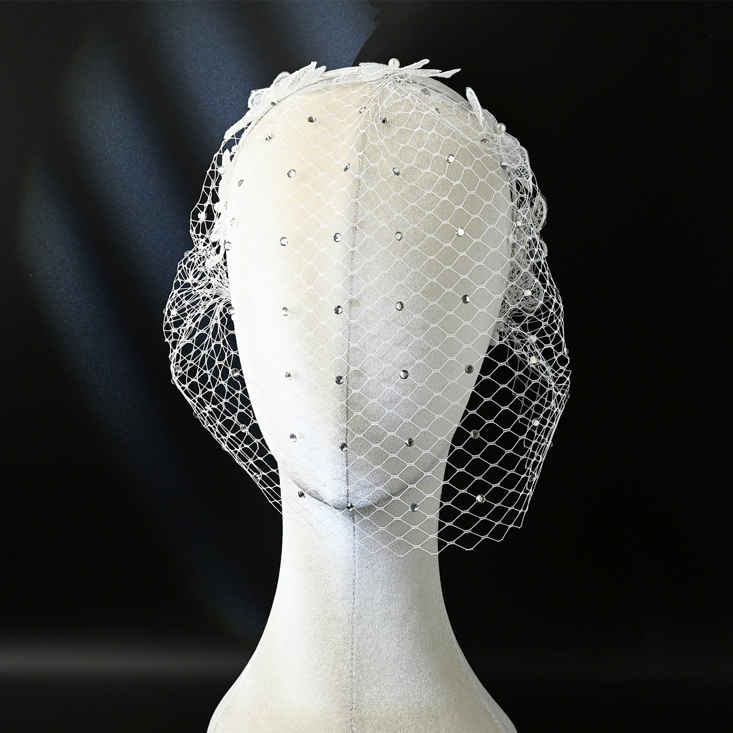 Rhinestone Lace Birdcage Bridal Veil Headband - Bridella BMA27