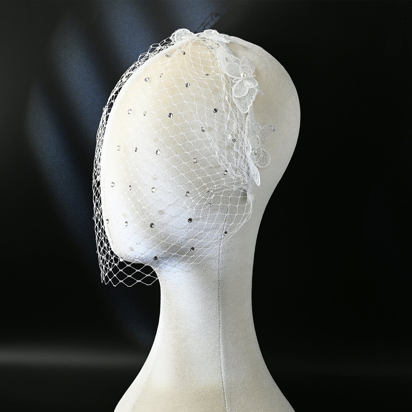 Rhinestone Lace Birdcage Bridal Veil Headband - Bridella BMA27