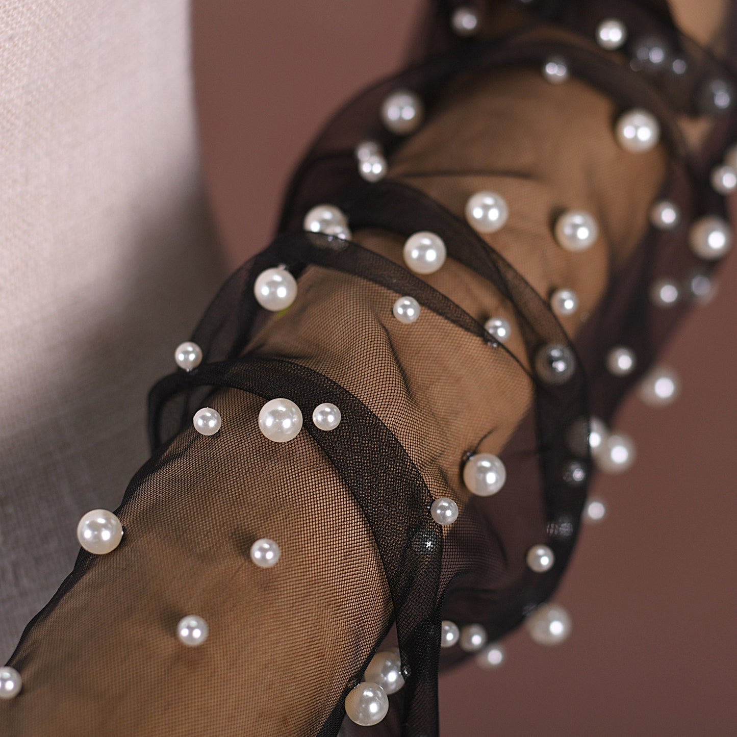 Elegant Pearl Bridal Gloves Fingerless Elbow Gloves - Bridella BMM46