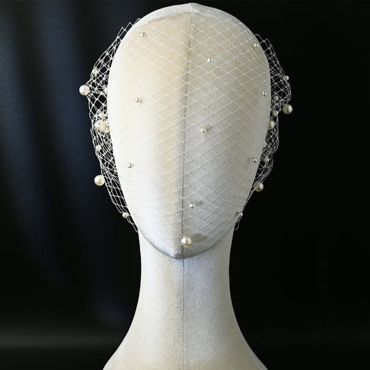 Ivory Pearl Mesh Bridal Hair Comb Veil - Bridella BVA05