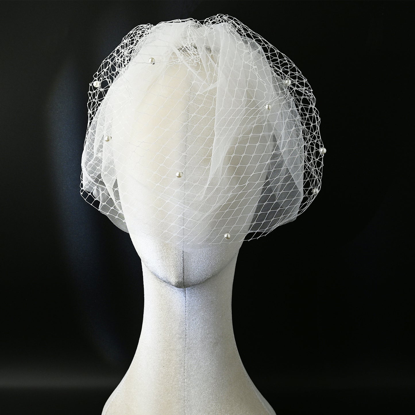 White Beaded Birdcage Bridal Veil Two Layer - Bridella BVA01