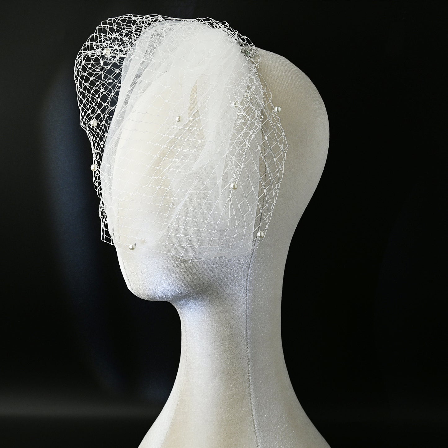 White Beaded Birdcage Bridal Veil Two Layer - Bridella BVA01