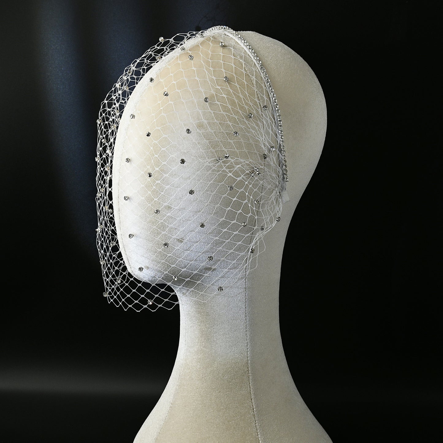 Vintage Rhinestone Birdcage Veil Bridal Face Veil Short Wedding Veil White - Bridella VA09-W