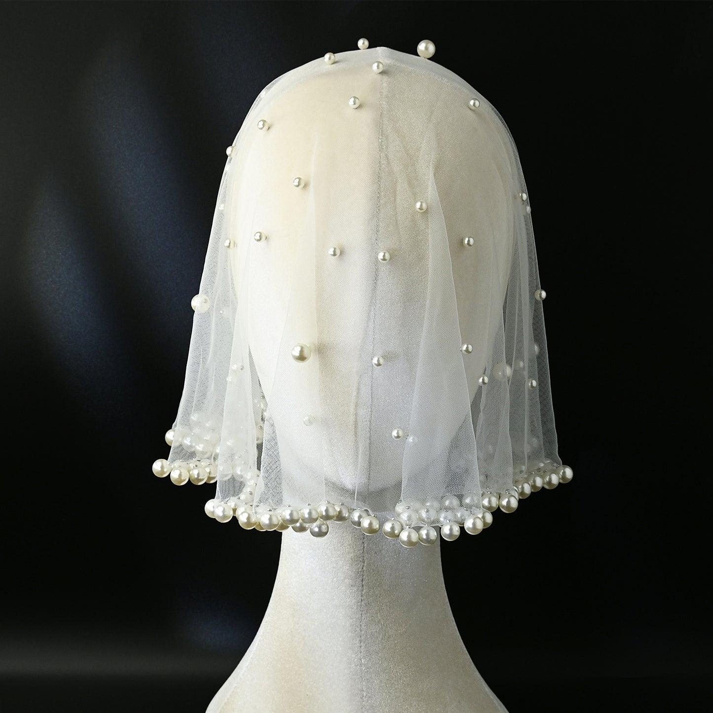 White Pearl Mesh Bridal Hair Comb Veil Short for Wedding - Bridella VA10-I