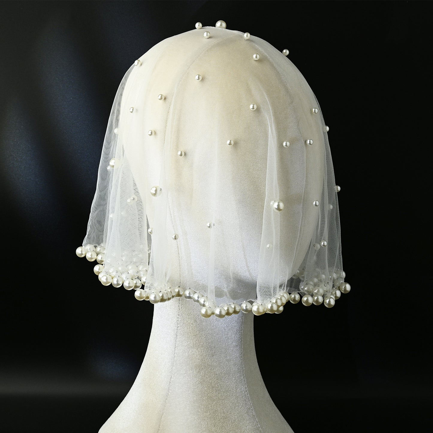 White Pearl Mesh Bridal Hair Comb Veil Short for Wedding - Bridella VA10-I