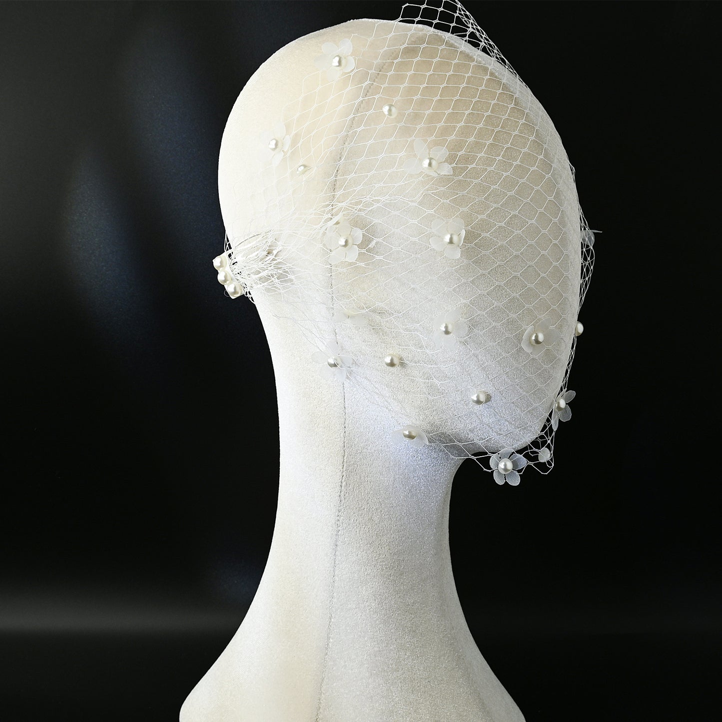 White Pearl Mesh Bridal Hair Comb Veil Short for Wedding - Bridella BVA15-W