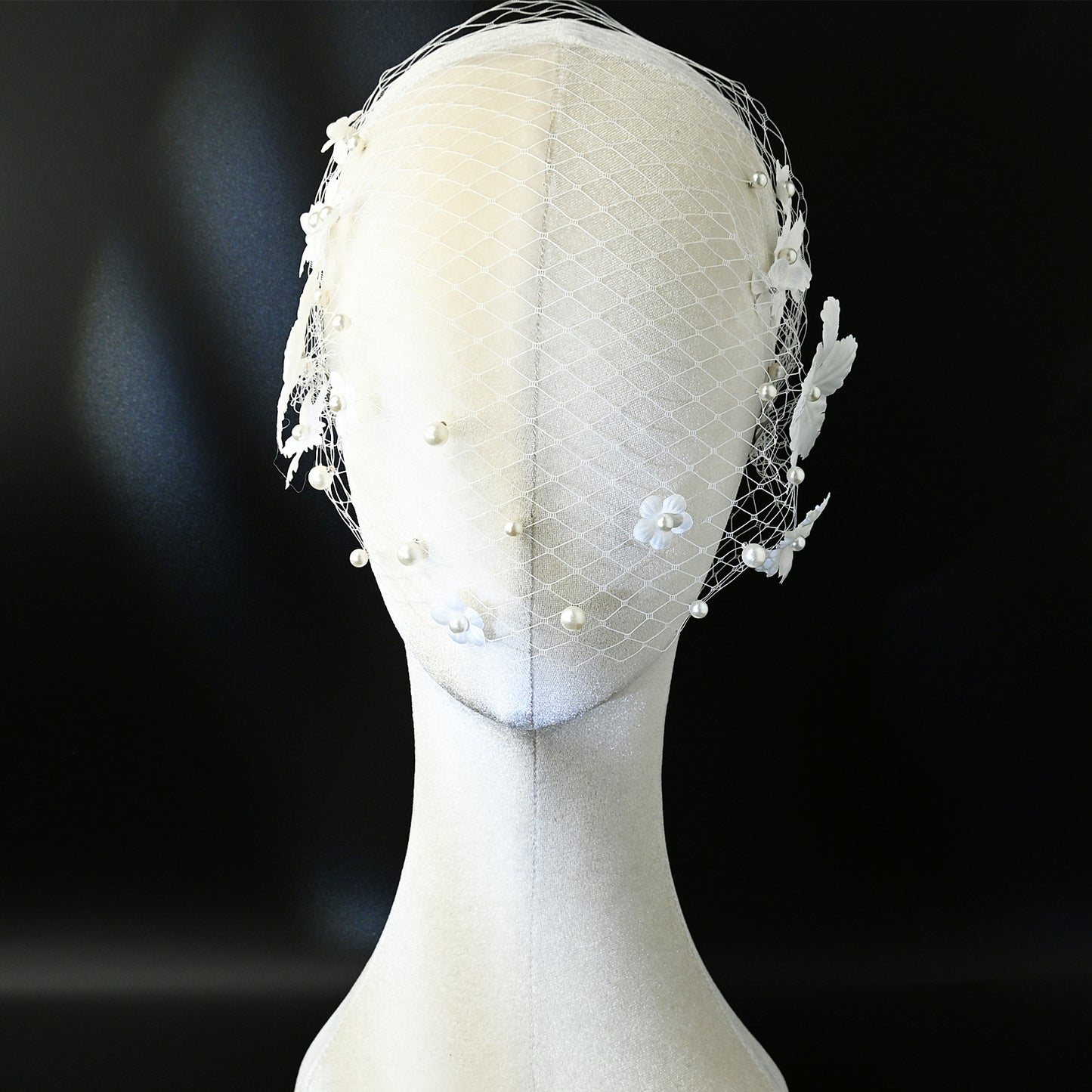 3D Flower Pearl Birdcage Bridal Veil With Comb - Bridella BVA22