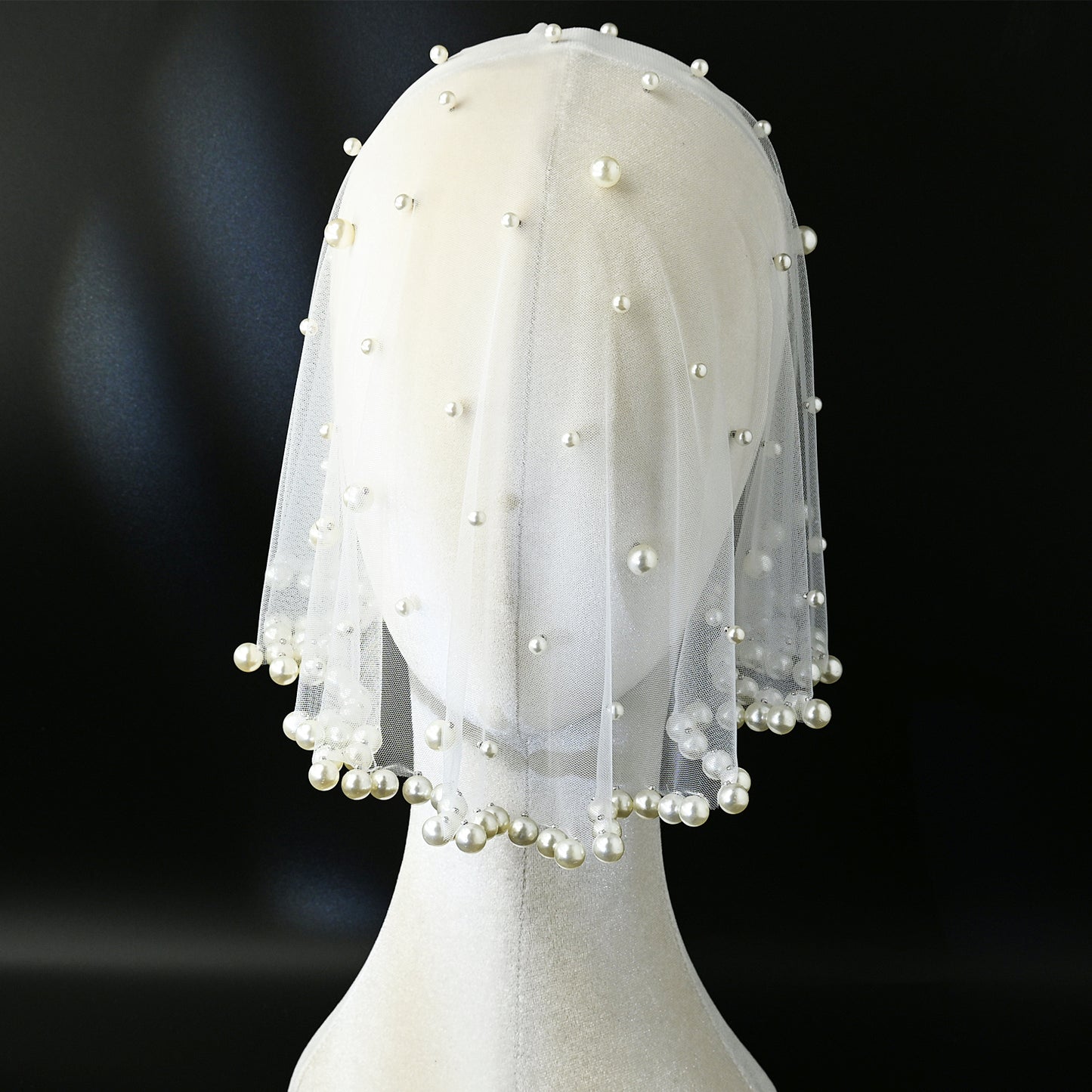 White Pearl Mesh Bridal Hair Comb Veil Short for Wedding - Bridella VA10-I