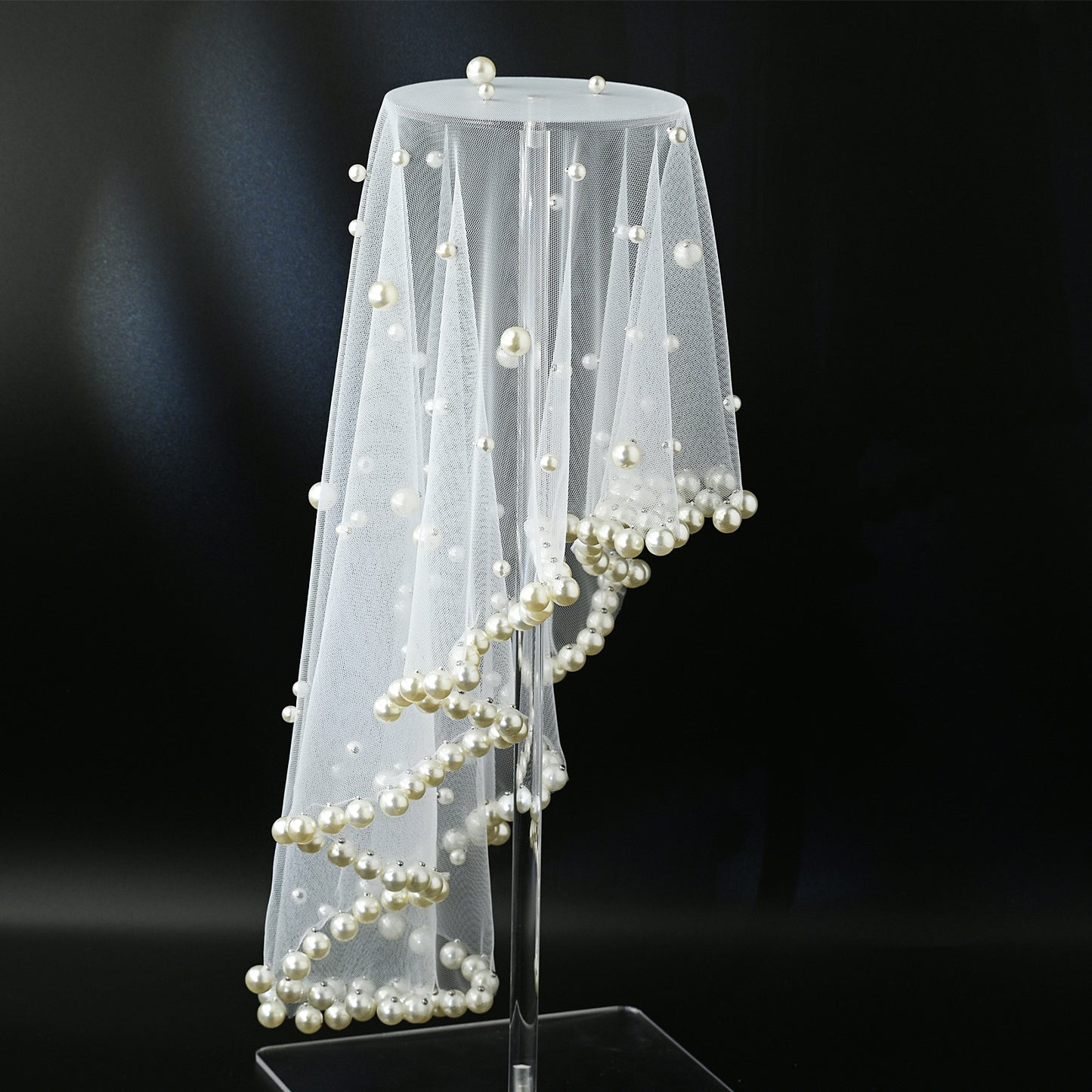 White Pearl Mesh Bridal Hair Comb Veil Short for Wedding - Bridella VA10-I