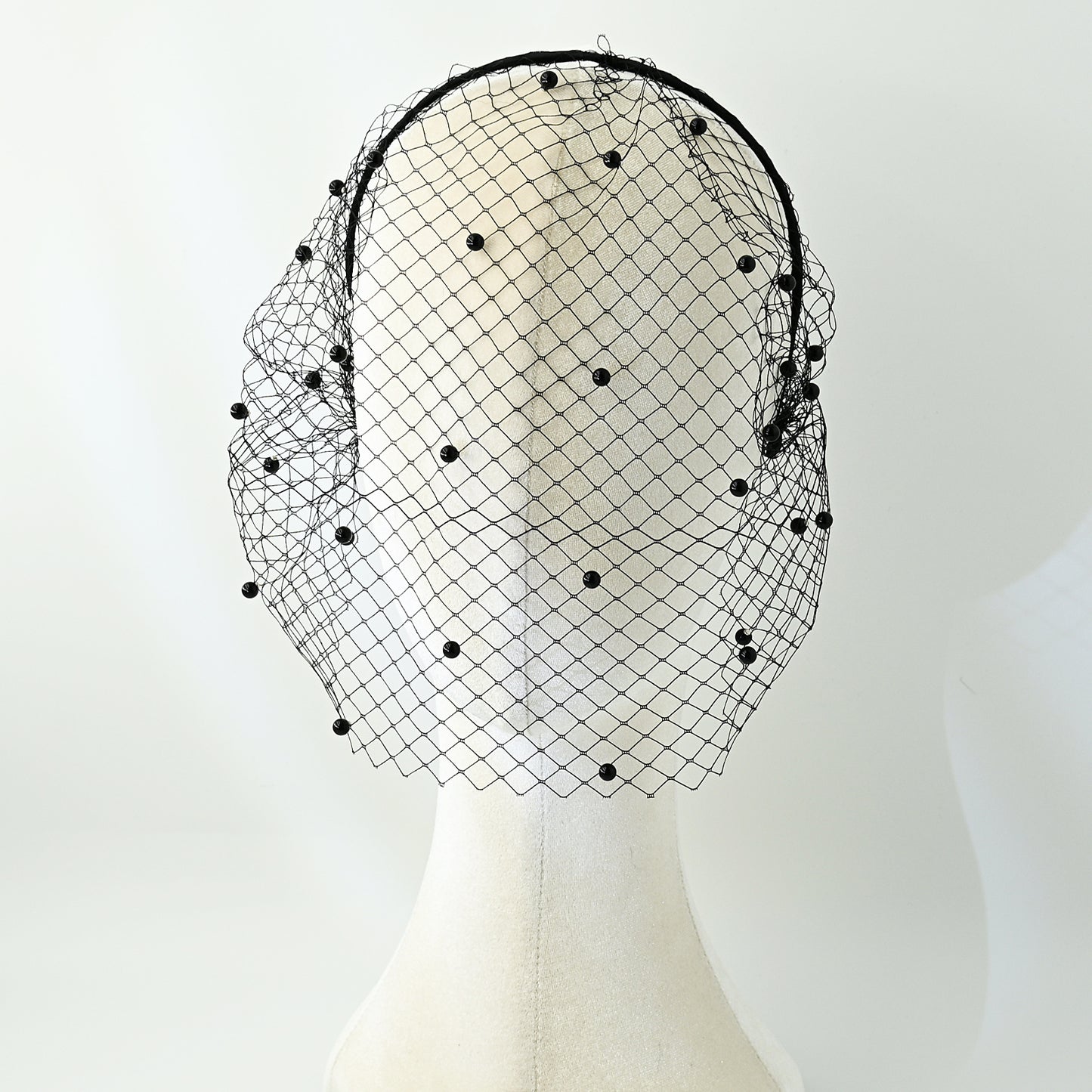 white White Pearl & Mesh Birdcage Veil - Bridella BVA08-B
