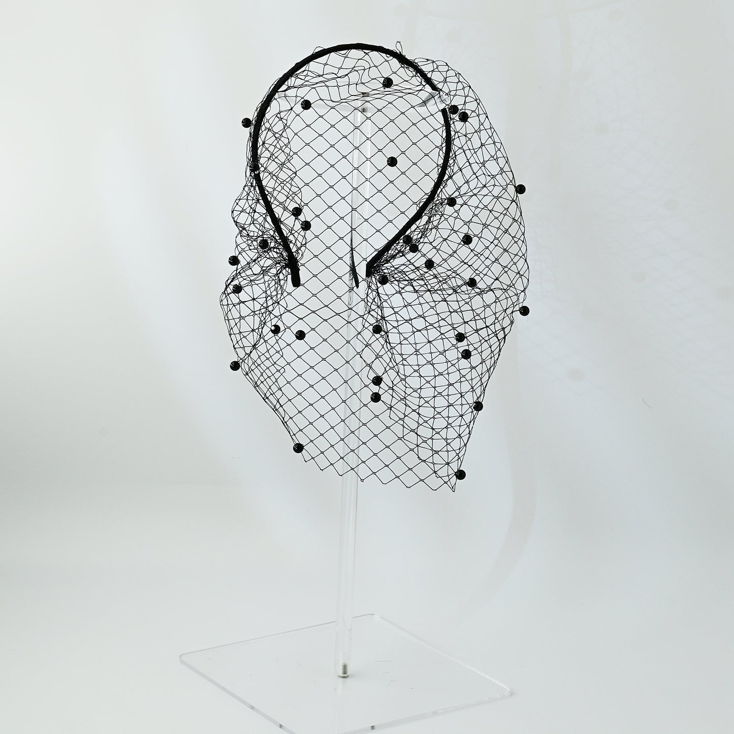 white White Pearl & Mesh Birdcage Veil - Bridella BVA08-B
