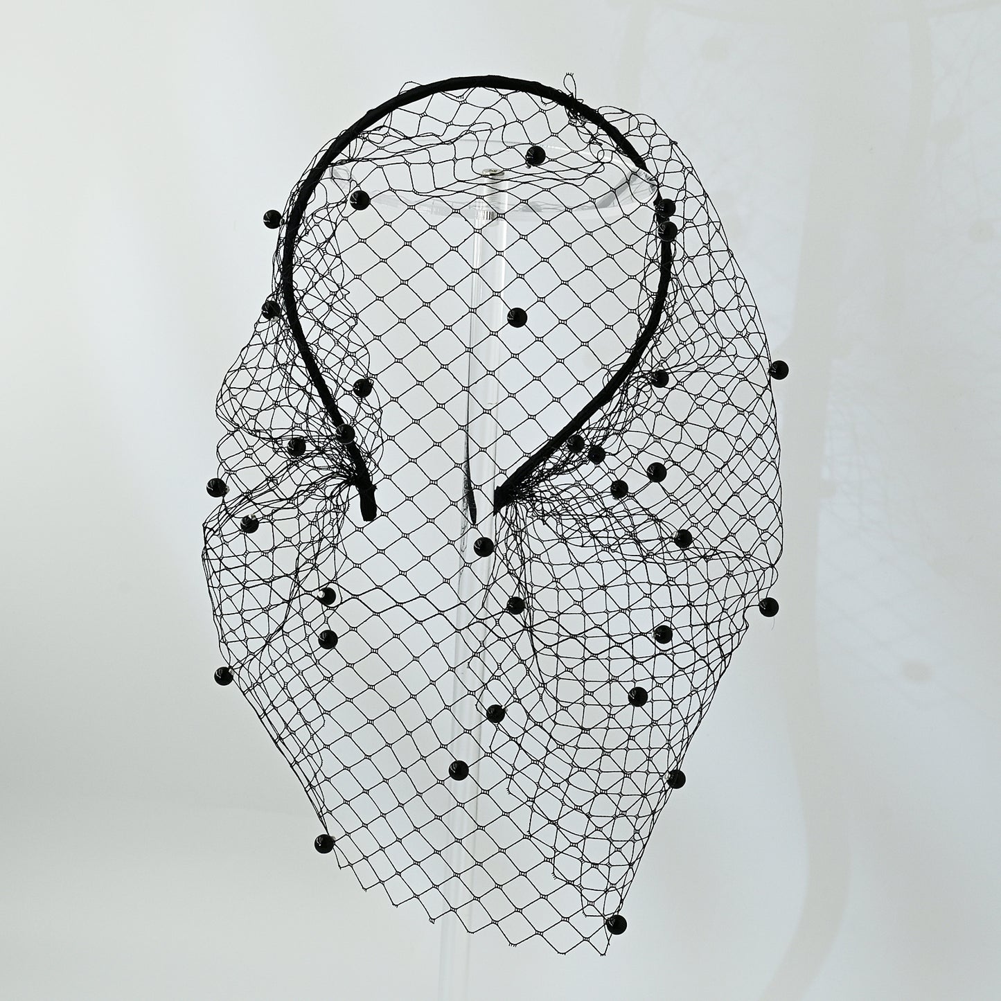 white White Pearl & Mesh Birdcage Veil - Bridella BVA08-B