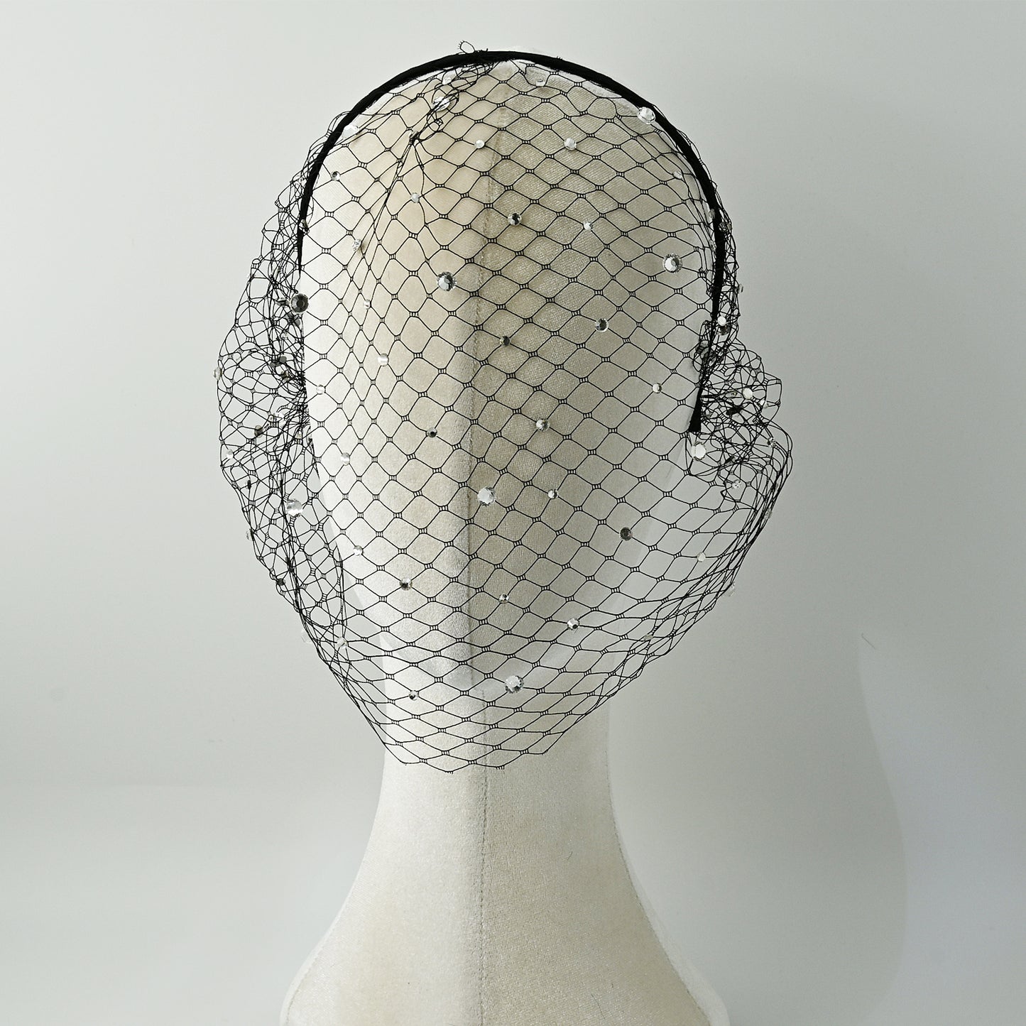 Elastic Birdcage Bridal Veil Headband Blusher Face Veil Wedding Hair Accessory Black White - Bridella BVA12-B