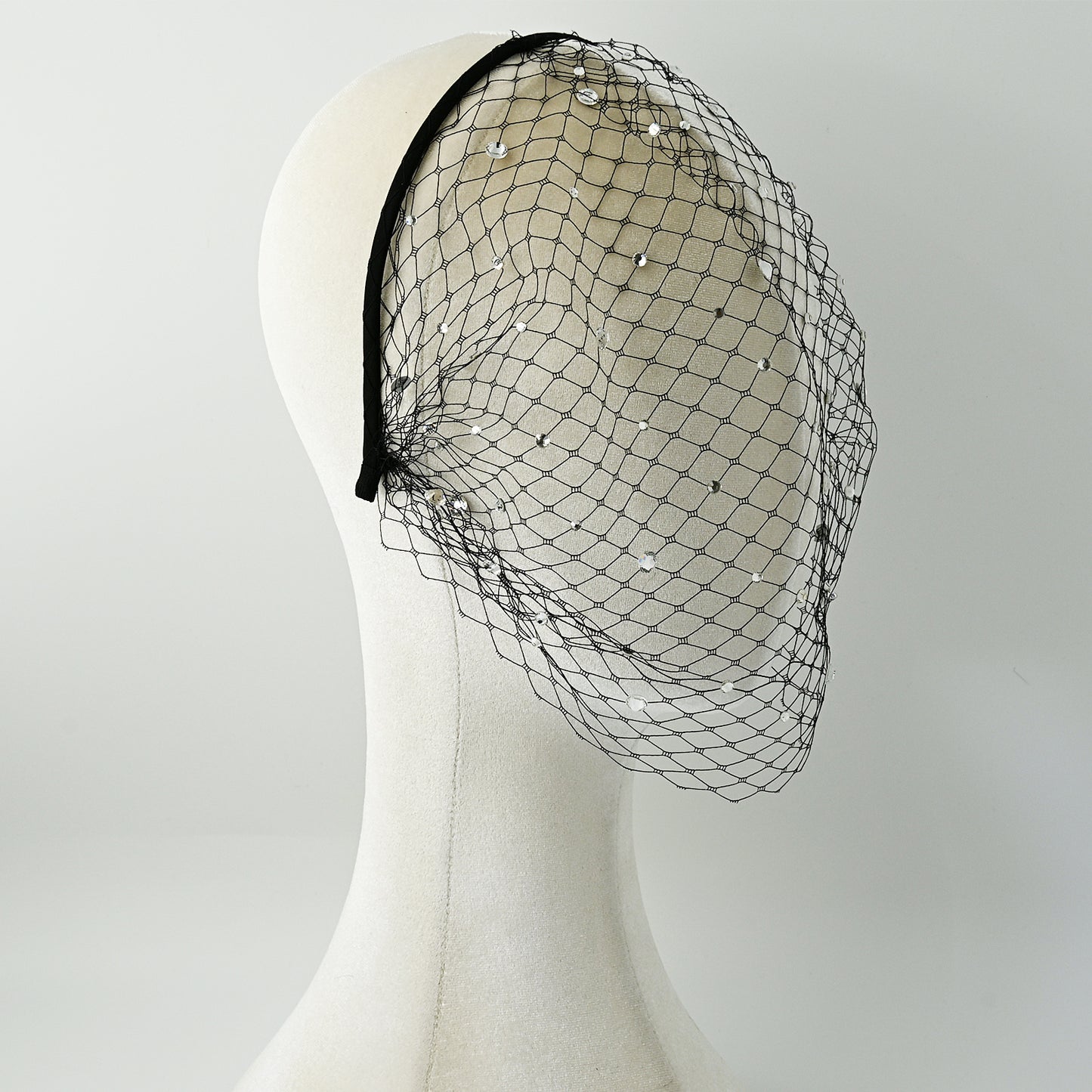 Elastic Birdcage Bridal Veil Headband Blusher Face Veil Wedding Hair Accessory Black White - Bridella BVA12-B