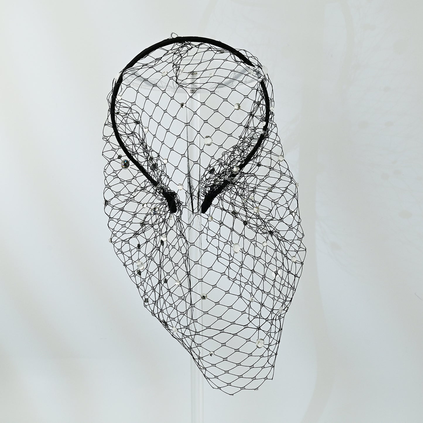 Elastic Birdcage Bridal Veil Headband Blusher Face Veil Wedding Hair Accessory Black White - Bridella BVA12-B