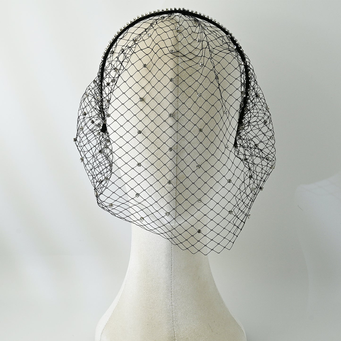 Black Rhinestone Birdcage Bridal Veil Headband for Wedding - Bridella VA09-B