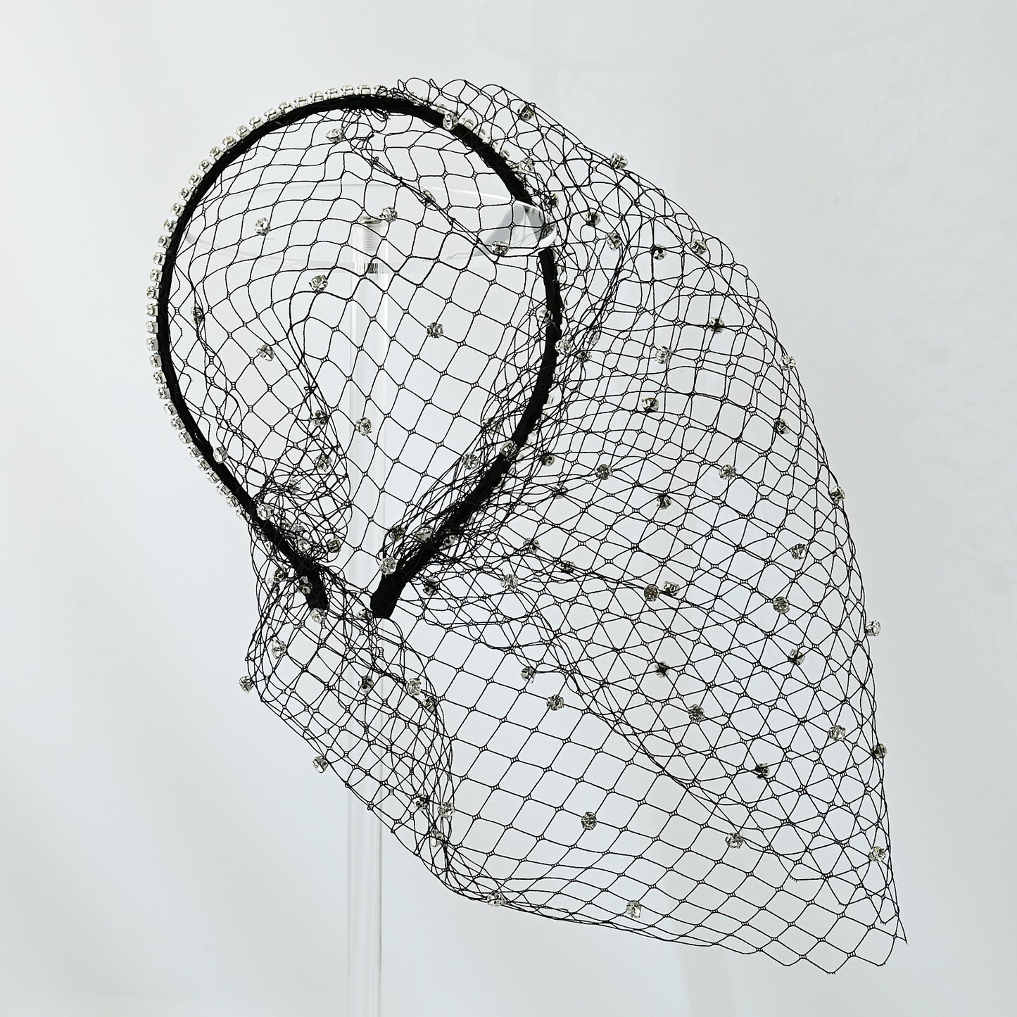 Black Rhinestone Birdcage Bridal Veil Headband for Wedding - Bridella VA09-B