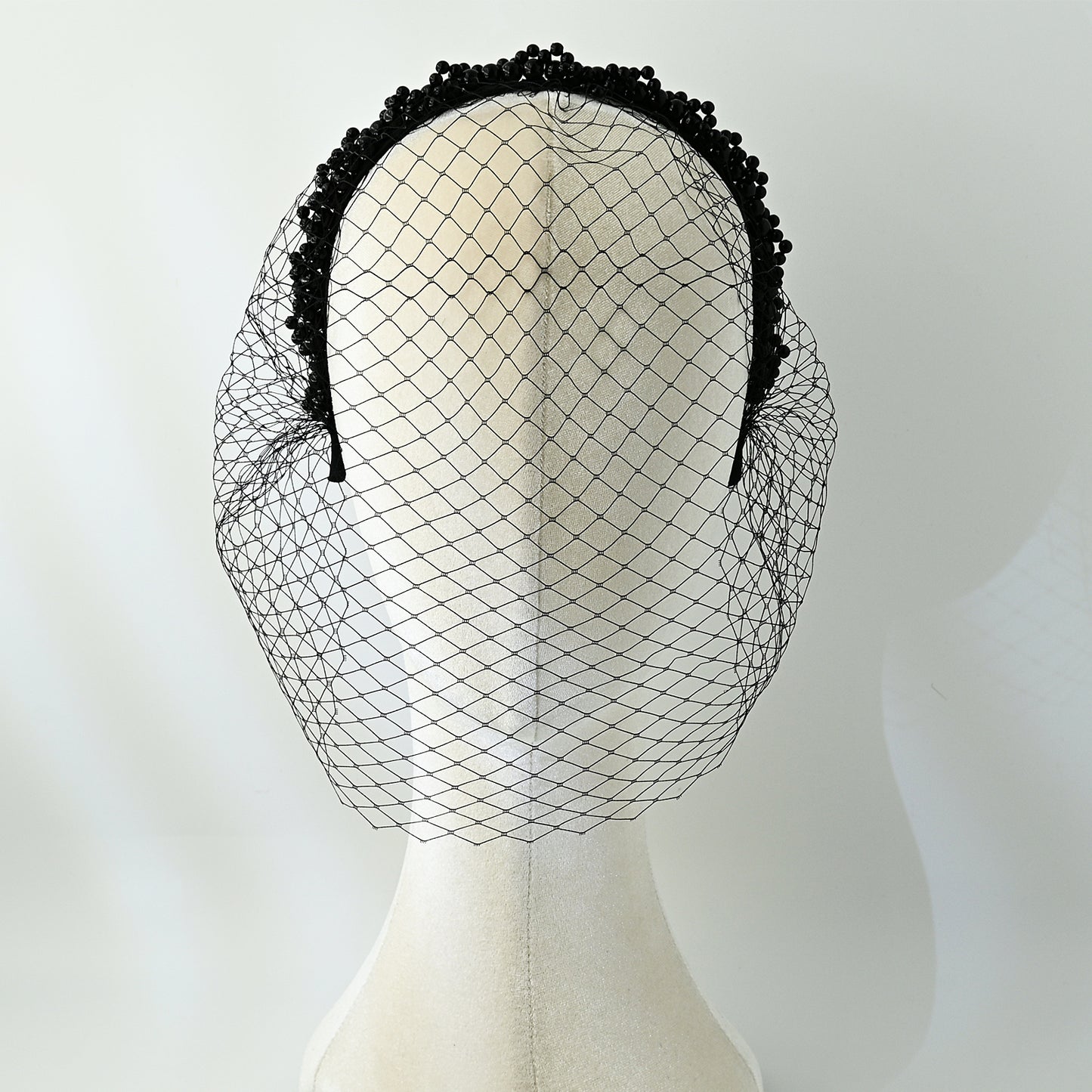 Black Beaded Birdcage Bridal Veil Headband Vintage French Face Veil - Bridella BVA30-B