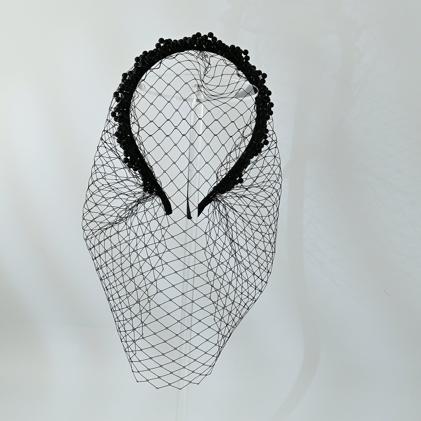 Black Beaded Birdcage Bridal Veil Headband Vintage French Face Veil - Bridella BVA30-B