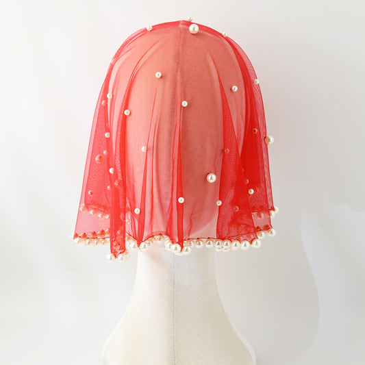Pearl Beaded Blusher Bridal Veil Short Wedding Face Veil Bride Accessory - Bridella BVA10-R
